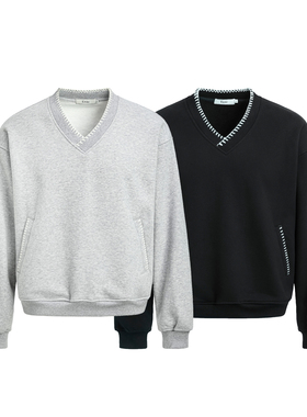 Erole 500g重磅 自发热恒温暖皮防静电科技面料 V领珠边绣花卫衣