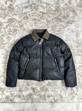 Erole「雪域狼」雾面裂纹超软蛋白皮多形态可拆卸毛领羽绒服白鸭