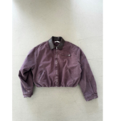 Erole 新雪丽恒温暖绒干邑酒红水洗做旧拼皮棉服bomber夹克外套