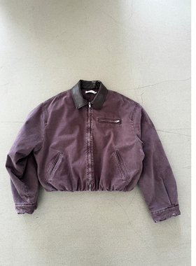 Erole 新雪丽恒温暖绒干邑酒红水洗做旧拼皮棉服bomber夹克外套