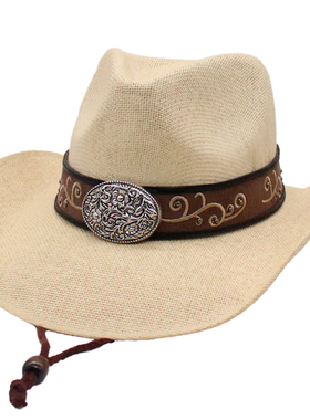 民族风西部牛仔帽硬纸草帽民族风男女旅游度假骑马帽子Cowboy Hat