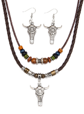 欧美牛仔风项链牛头耳坠