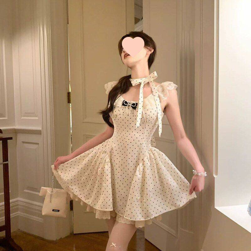 甜崽小鹿芙芙月miu系波点杏色吊带连衣裙女法式清纯收腰裙子其他