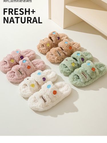 2023秋冬新款时尚纽扣毛毛拖厚底静音家用防滑女外穿一字拖