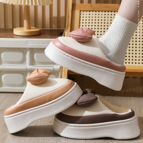 2023秋冬新款防滑踩屎感EVA居家保暖厚底蝴蝶结女拖