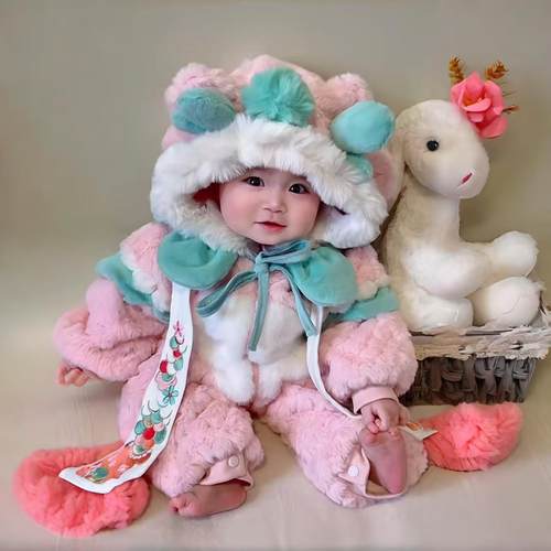 女童2025冬季新款儿童加厚保暖男女宝宝周岁外出新生儿爬爬服可爱