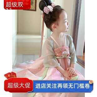 小羊夏季短袖女童汉服幼儿园女生宝宝小童连衣裙唐代周岁国风雪纺