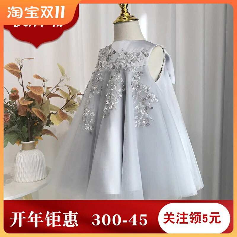 高端法式周岁礼服女韩版腰连衣裙生日花童婚纱洋气公主蓬蓬纱裙