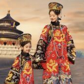 汉服亲子格格服氅衣国潮中式 旗服贵妃故宫吉服宫廷风皇后娘娘古装