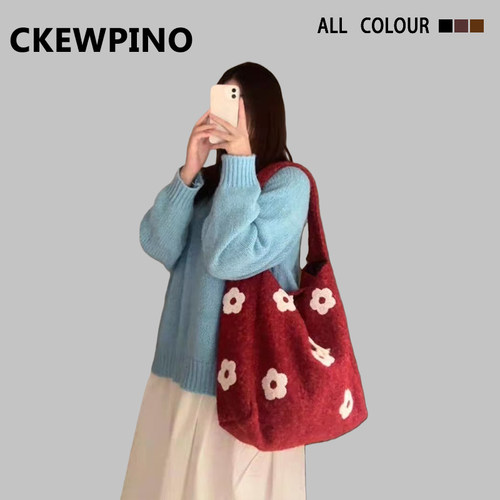 CK品牌韩系花朵刺绣毛绒包包2025冬季新款时尚学院风甜美小众女包