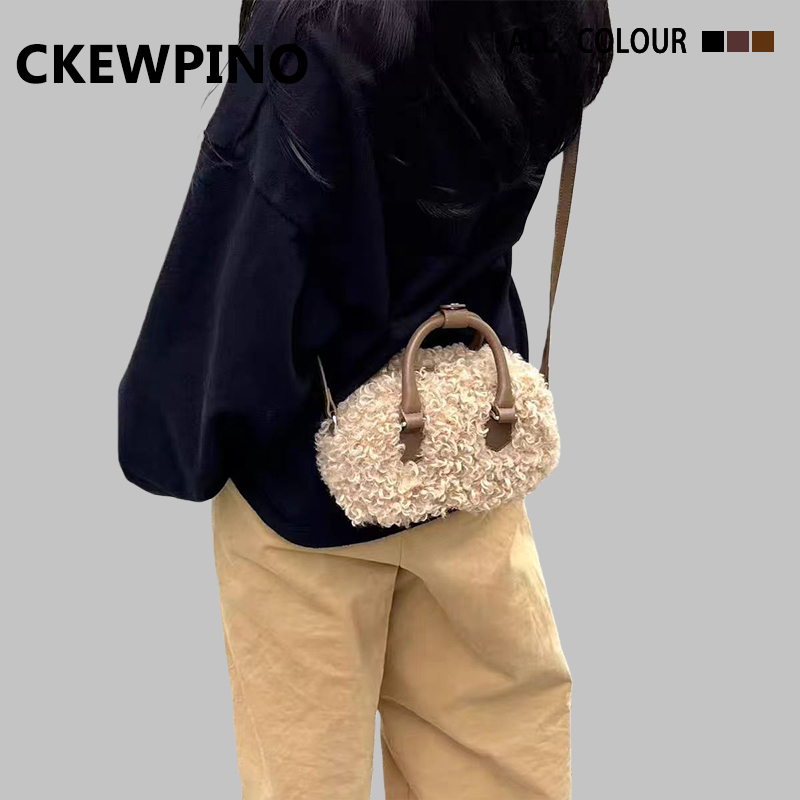 CK品牌秋冬新款超火毛毛波士顿包小众设计通勤百搭毛绒手提斜挎包