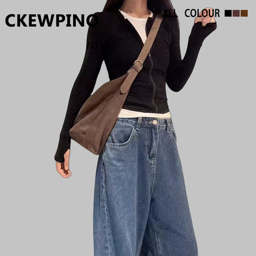 CK品牌女韩版麂皮绒单肩包女秋冬百搭斜挎包复古大容量通勤托特包