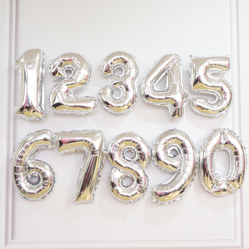 数字银色儿童宝宝周岁卡通气球