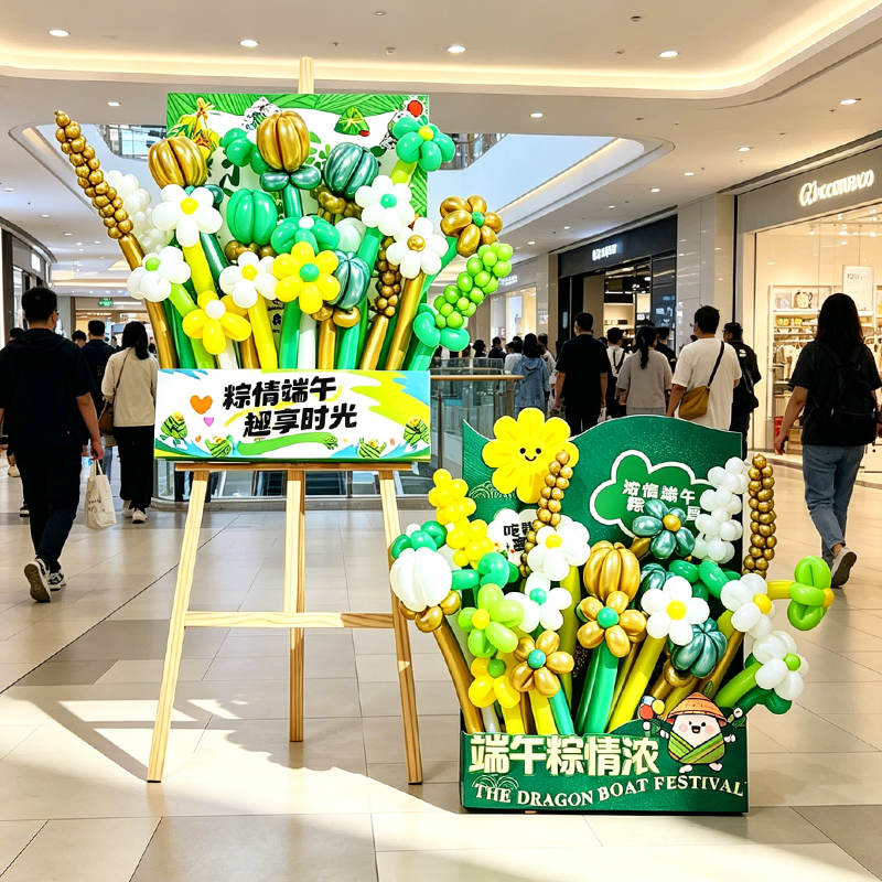 端午节布置装饰气球花盒kt板迎宾牌商场店铺端午节场景氛围布置品