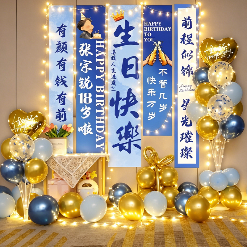 18岁生日装饰品男女孩生日布置场景装饰背景墙拍照成年礼条幅挂布