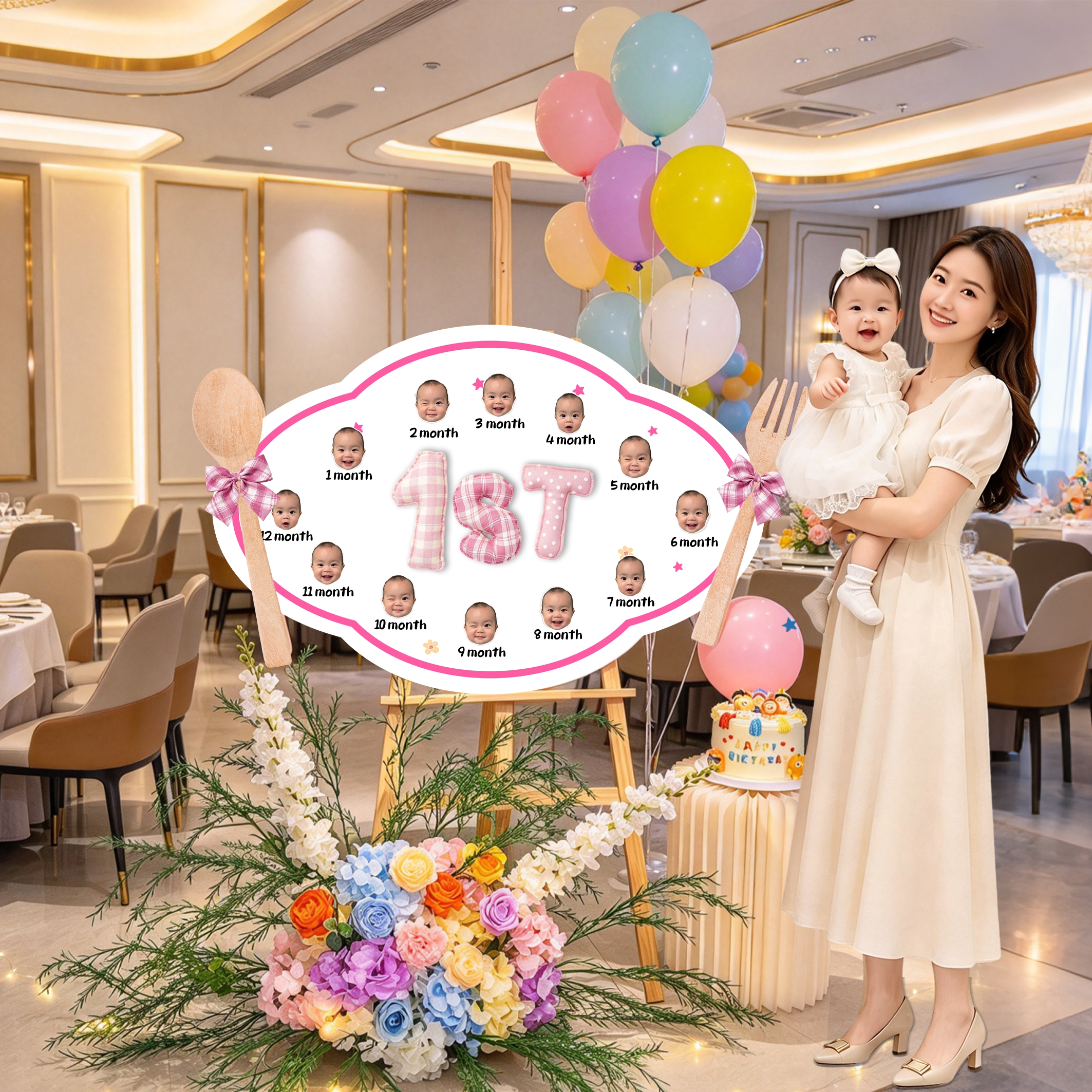 一周岁生日迎宾牌KT板装饰男女生日快乐氛围布置摇摇乐摇头照定制