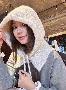 巴拉克拉法帽新款女冬季显脸小护耳围脖一体保暖针织卷卷毛线帽