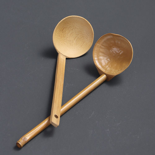 日式竹节茶粉勺 原竹碳化拉面勺子汤勺 分茶器茶道周边配件