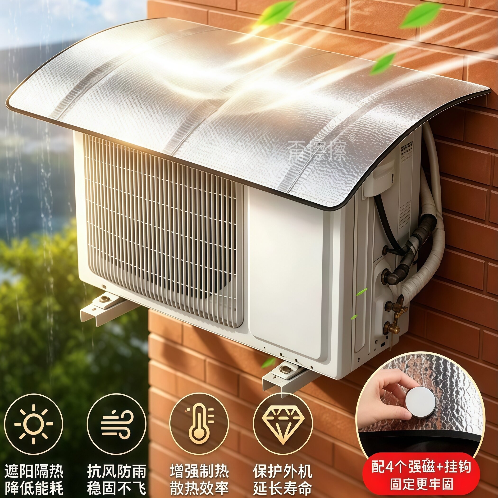 空调室外机挡雨板免打孔散热喷淋遮雨保护罩户外空调外机遮挡隔热