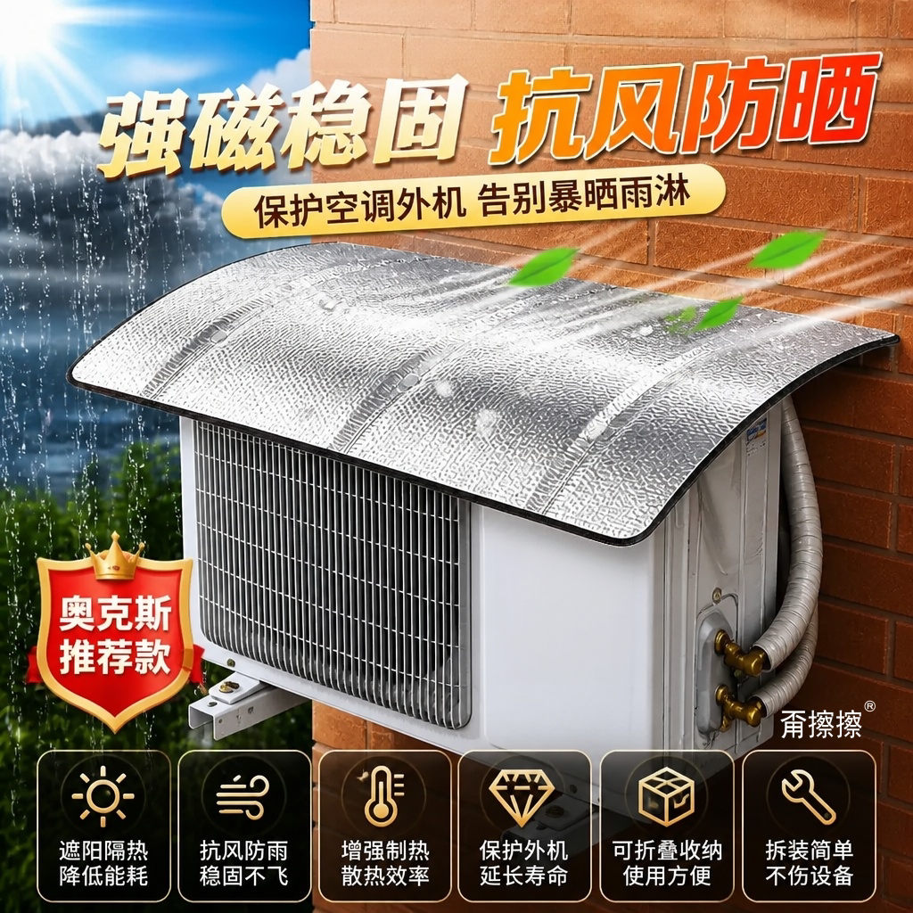 适用于奥克斯空调外机遮雨棚保护罩防雨防晒辅助散热磁吸防水防尘