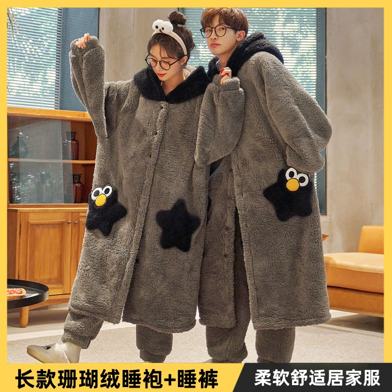 男士睡衣2025新款今年流行爆款女长款加绒加厚睡袍男款2025新款冬