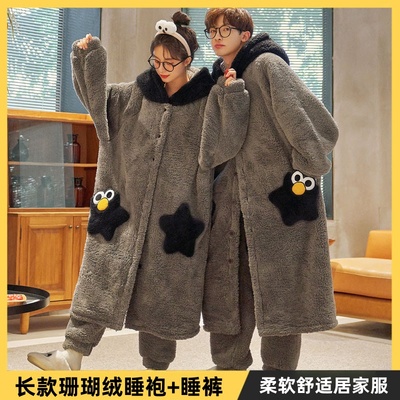 男士睡衣2025新款今年流行爆款女长款加绒加厚睡袍男款2025新款冬