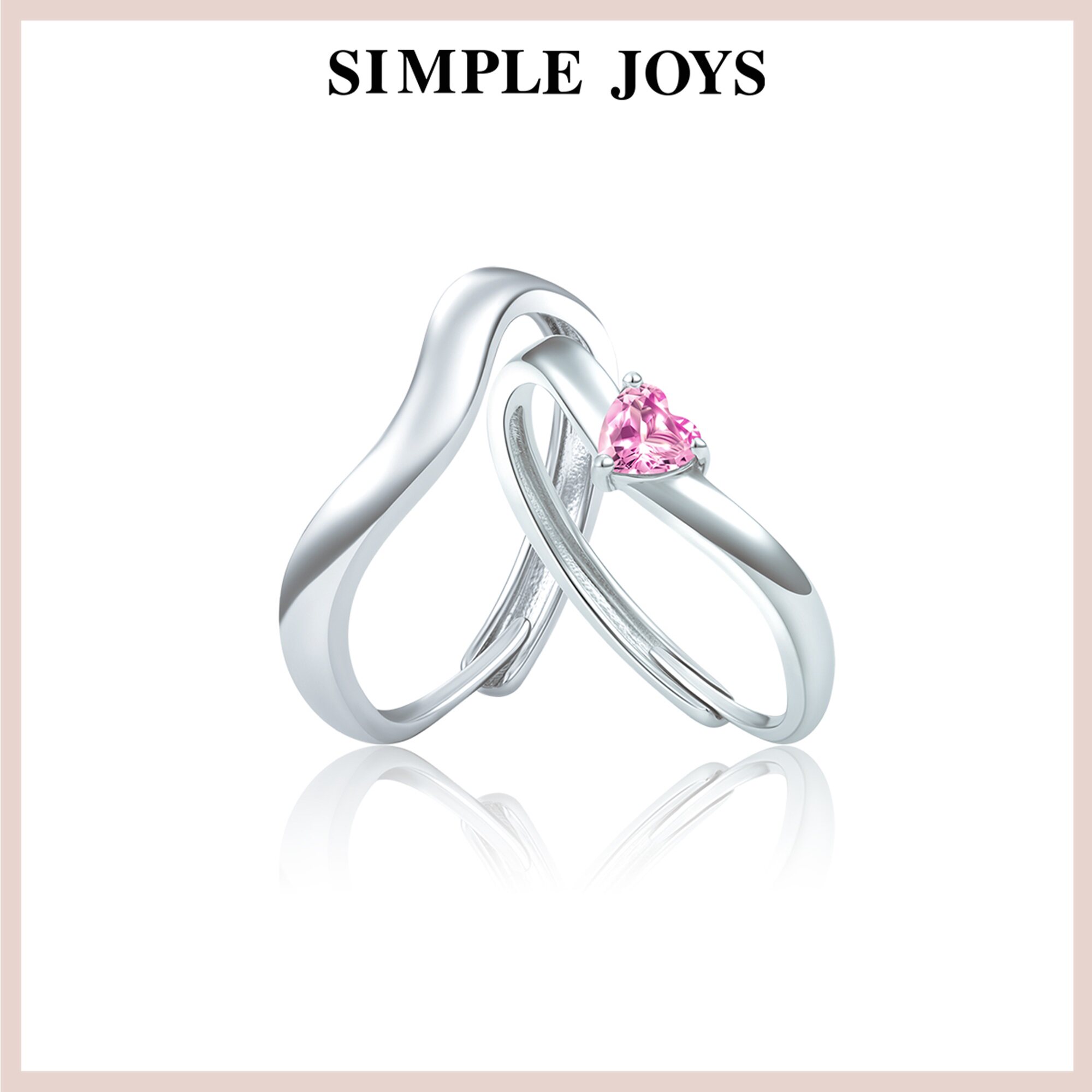SIMPLEJOYS恋爱旋律情侣对戒925银原创小众设计粉钻心形男女开口