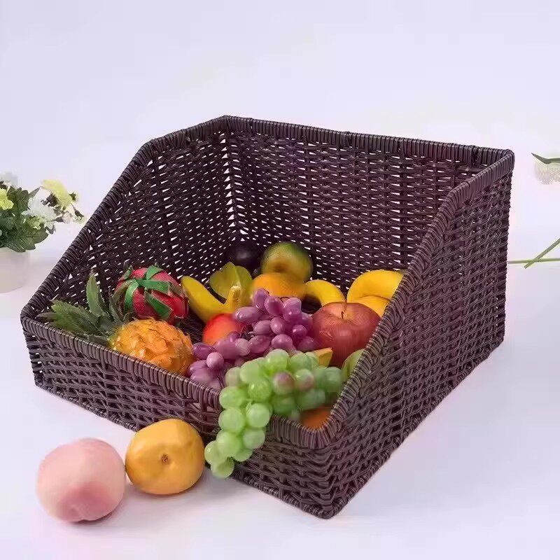 蔬篮水果陈列展示筐斜口篮超市仿藤编织果藤编梯形筐田园风收纳筐