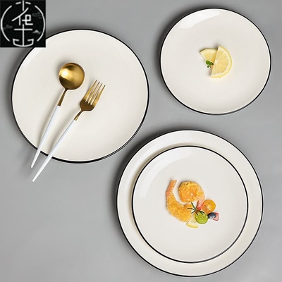 4 pure white round plates Dinner plate home cerami