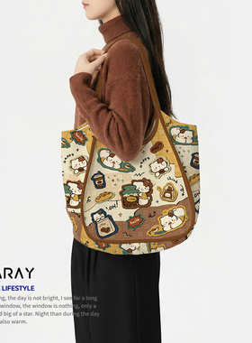 尼睿新款复古暖色调大容量托特包日常出街不撞款少女心单肩包Q131