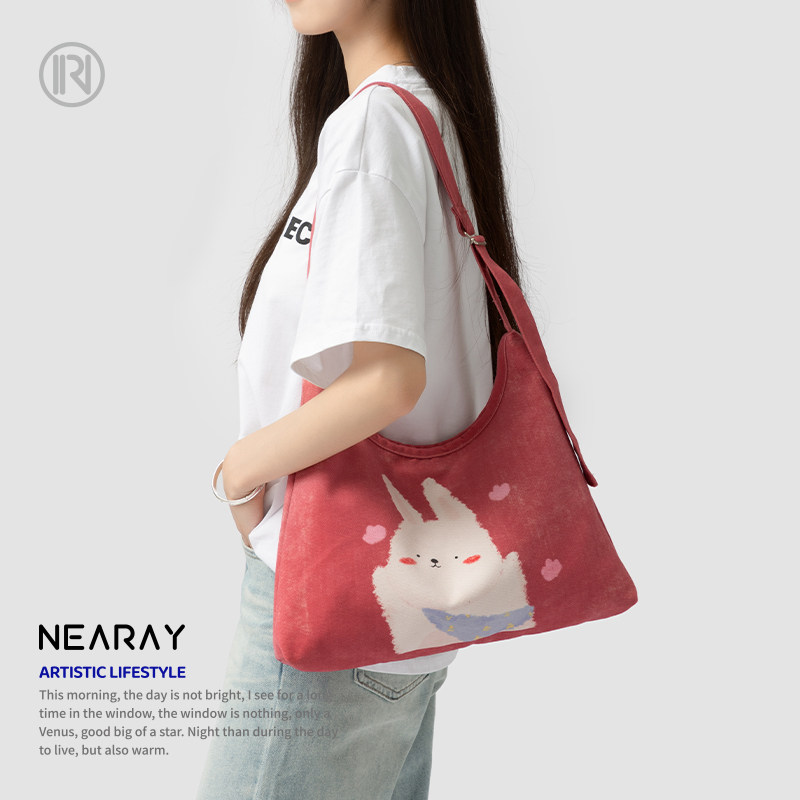 尼睿春季新款可爱软萌日常通勤斜挎包百搭学生环保帆布袋女Q223,箱包皮具/热销女包/男包,时尚帆布包,淘宝优惠券,粉丝福利购,淘宝优惠卷