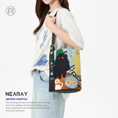 尼睿原创小煤球 下午茶可爱帆布包小众文艺百搭时尚 水桶包Z054