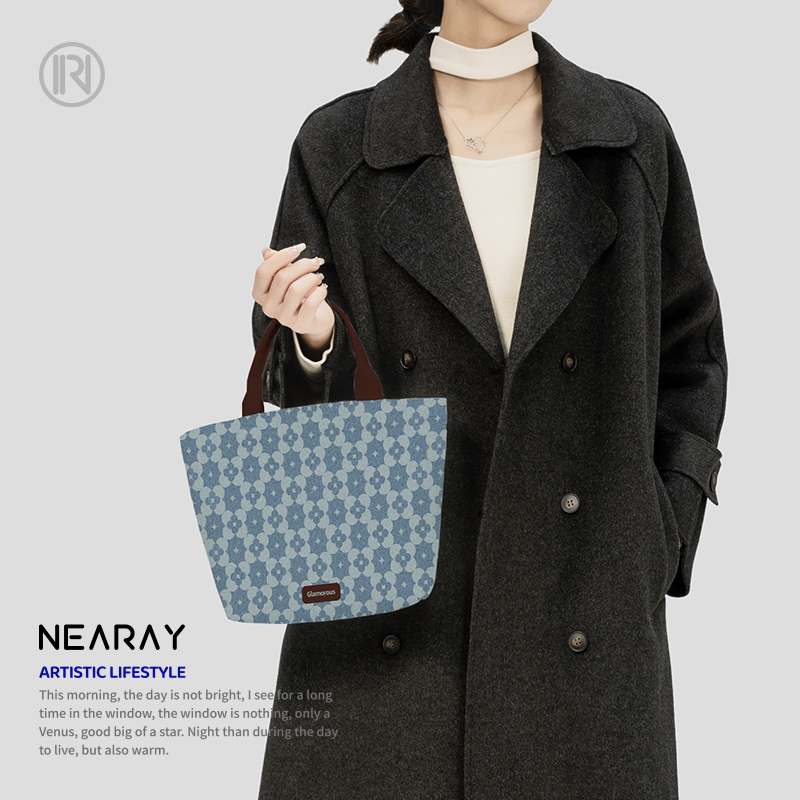 尼睿复古文艺牛仔老花手提包