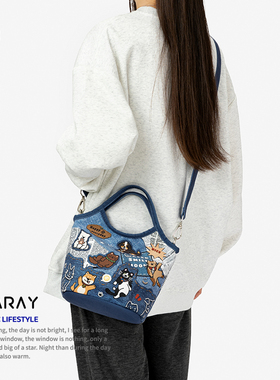 尼睿新款单肩包牛仔印花通勤斜挎小包可爱狗狗帆布包女礼物Q186