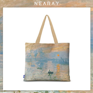 致敬莫奈印象派油画日出帆布包女定制文化艺术周边文创布袋手拎袋