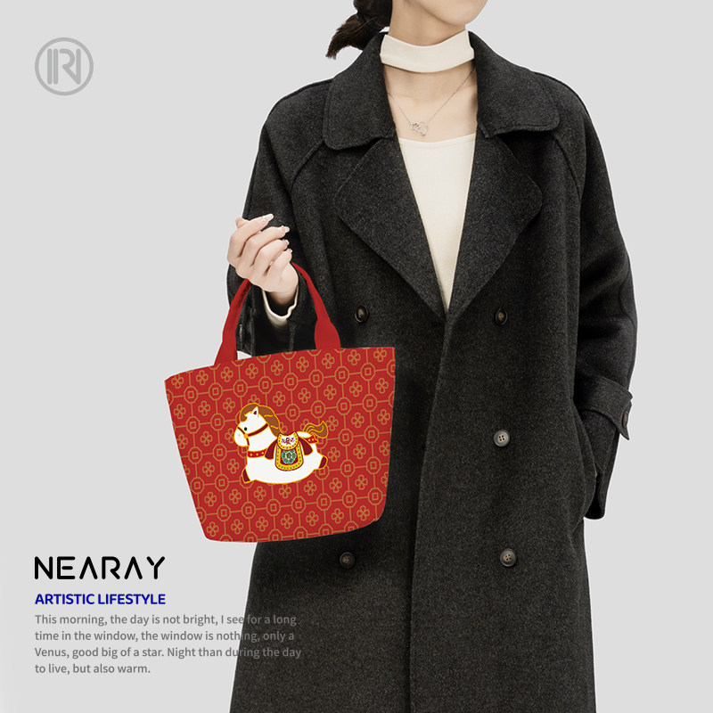 2026马年新年红色手提包国风小马印花帆布袋喜庆便携手拎小包AC90,箱包皮具/热销女包/男包,通用款女包,淘宝优惠券,粉丝福利购,淘宝优惠卷