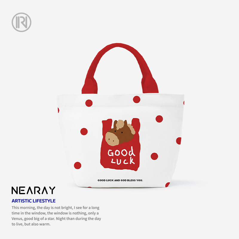 原创新款红色波点手提包百搭通勤帆布包可爱小马印花手拎袋女Q360