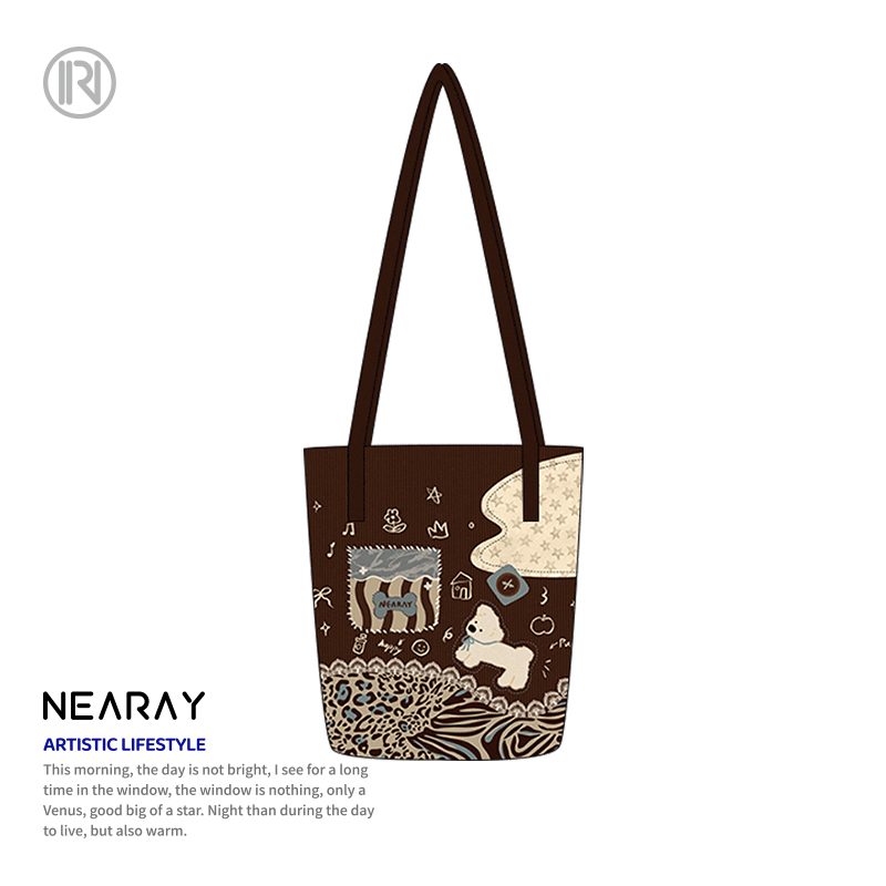 尼睿复古小狗卡通印花单肩包