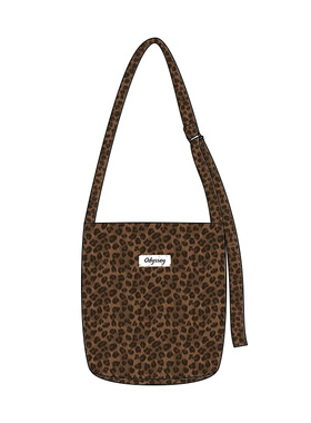 尼睿原创咖棕豹纹椭圆底飘带水桶包单肩斜跨日常小众包包女Z103