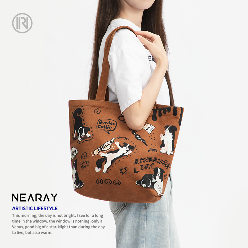 尼睿可爱小狗复古百搭托特包