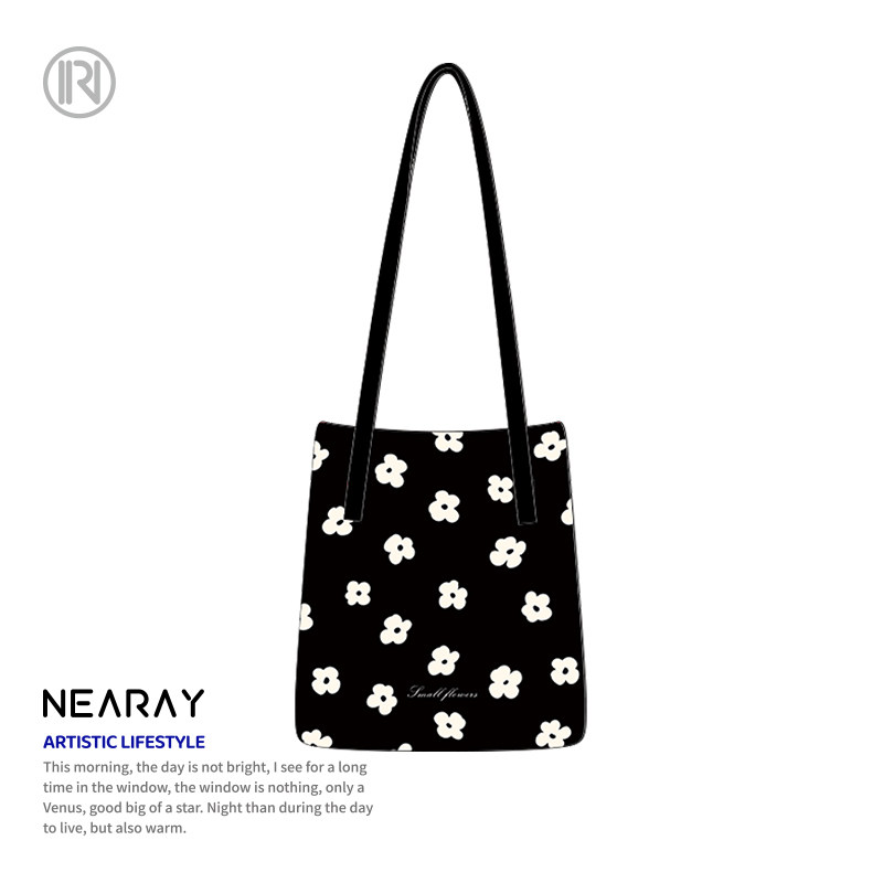 尼睿原创黑白简约小碎花托特包大容量休闲百搭单肩帆布包包女Q256,箱包皮具/热销女包/男包,托特包,淘宝优惠券,粉丝福利购,淘宝优惠卷