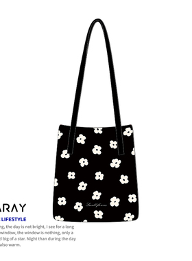 尼睿原创黑白简约小碎花托特包大容量休闲百搭单肩帆布包包女Q256