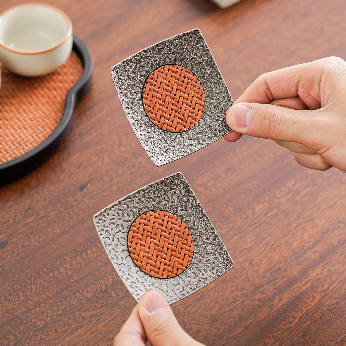 远舍日式锌合金藤席茶杯垫金属隔热杯托防烫家用高档功夫茶具配件,餐饮具,杯垫,淘宝优惠券,粉丝福利购,淘宝优惠卷