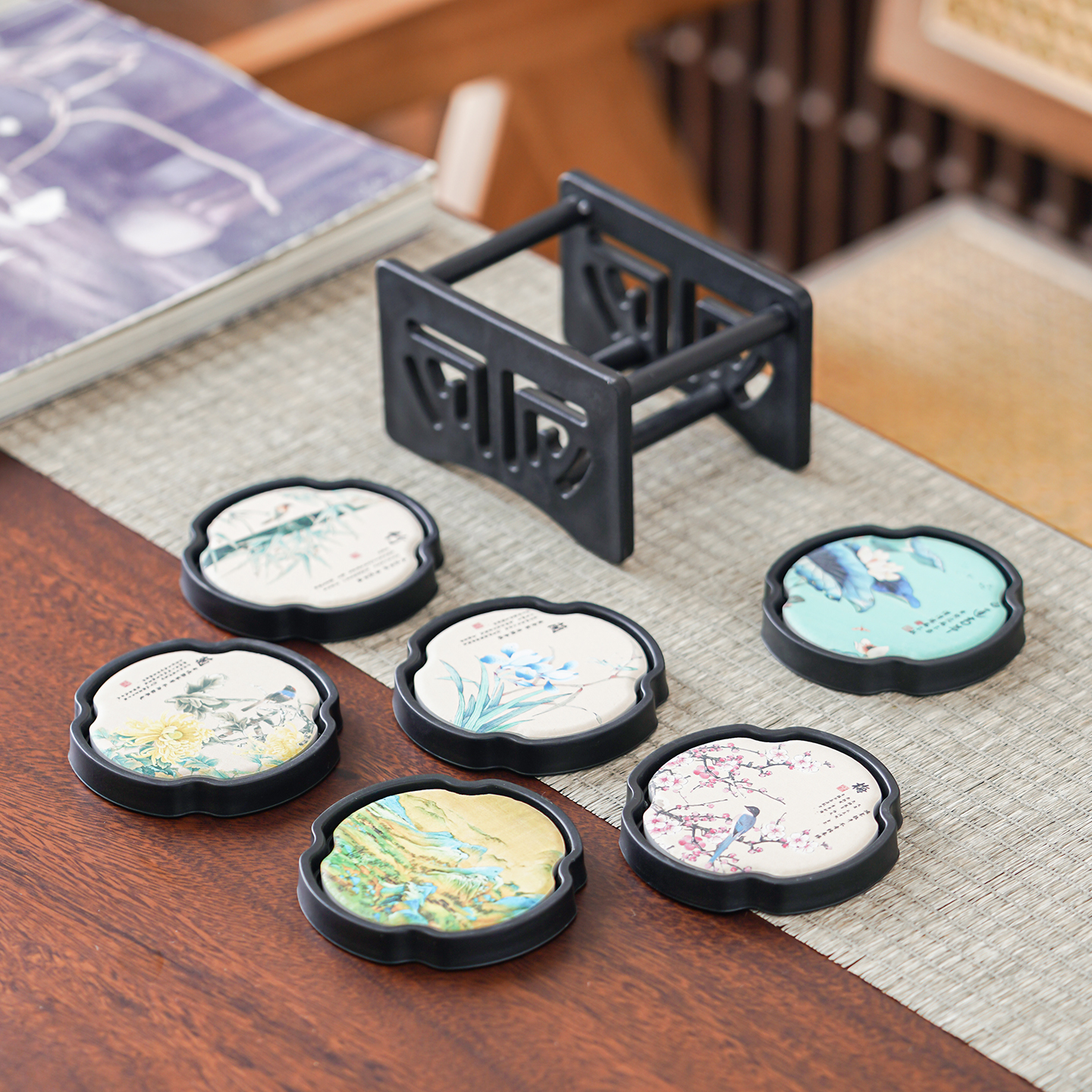 远舍新款吸水茶杯垫家用防烫隔热垫茶托复古海棠功夫茶具茶道配件