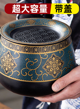 远舍茶渣缸茶洗家用特大号陶瓷禅意堆花日式复古茶具配件带盖水盂
