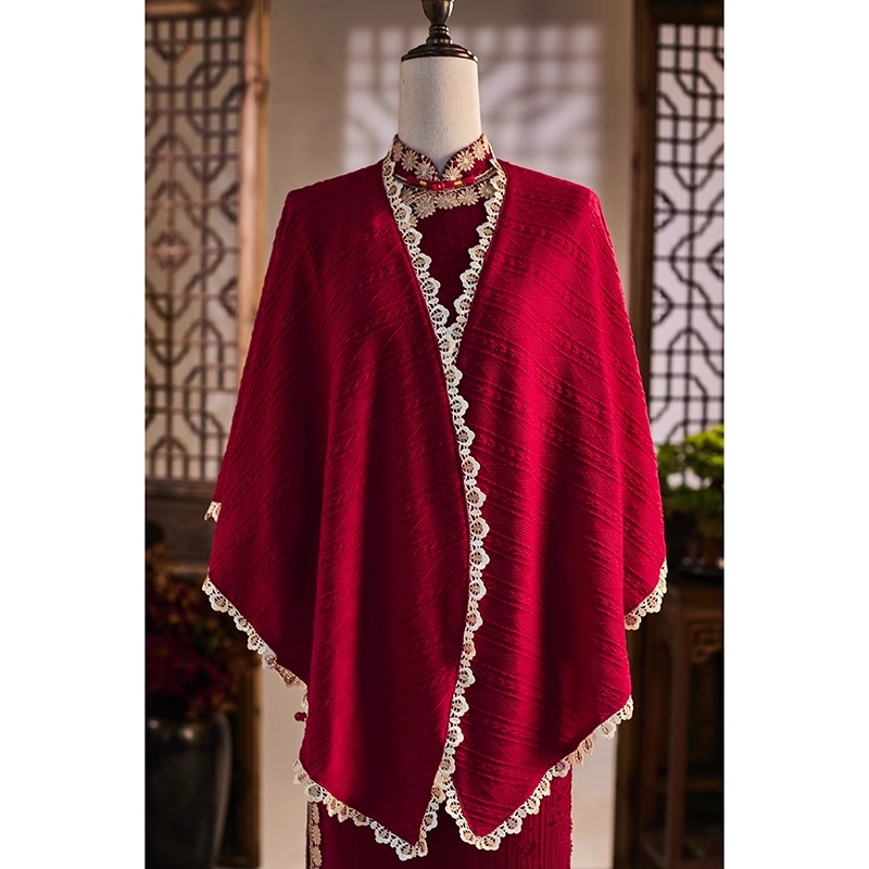 长袖披肩斗篷外套2025年新款春季白色针织气质民国风女装旗袍外搭