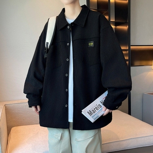 春秋季白衬衫男长袖韩版潮流宽松百搭灯心绒衬衣ins港风加绒外套