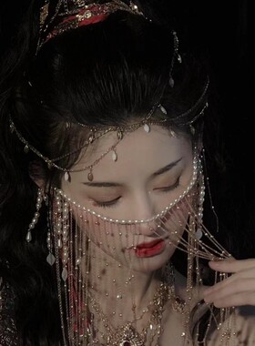 汉服面纱面具面帘古风遮脸直播成人半脸美女流苏不露脸古装超仙罩