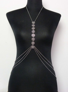 性感胸链身体链夸张女全身项链多层流苏bodychain希腊风夜店时尚