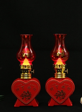 结婚用的长明灯结婚台灯陪嫁长明灯福禧灯LED电蜡烛红色桃心喜灯